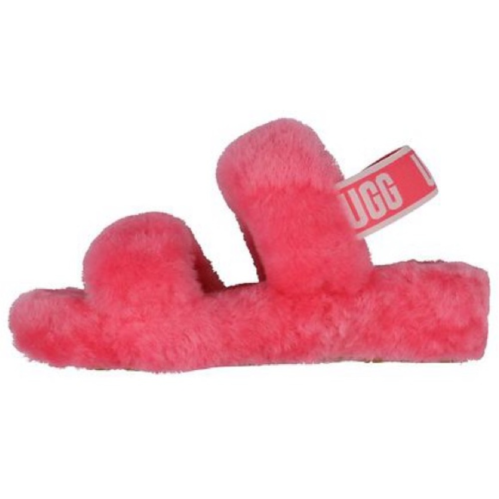 UGG Pink Fluff Double-Strap Slide with Branded Back Strap